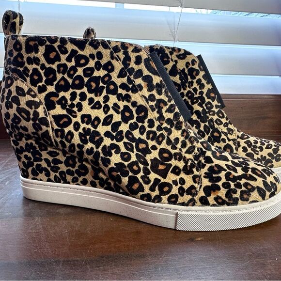 NEW L Paolo Leopard Wedge Ankle Bootie  Zip 6.5M Real Fur Printed Calf Hair - Picture 1 of 5
